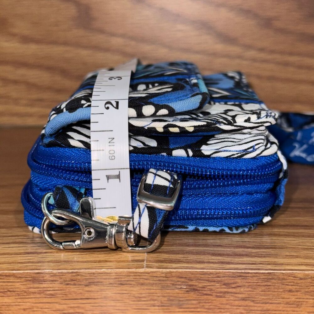 Vera Bradley Blue Bayou Quilted Crossbody Wallet Purse Blue Floral Retired Print - Picture 9 of 10